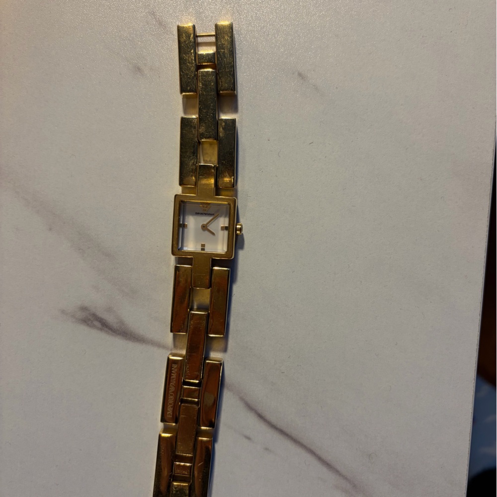 FOR A SMALL WRIST Emporio Armani Gold and White by Square Dial Bracelet Watch